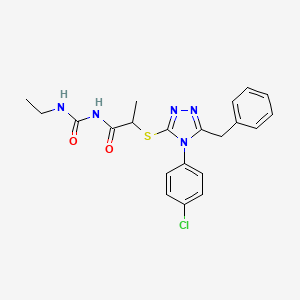 molecular formula C21H22ClN5O2S B7456172 2-[[5-benzyl-4-(4-chlorophenyl)-1,2,4-triazol-3-yl]sulfanyl]-N-(ethylcarbamoyl)propanamide 