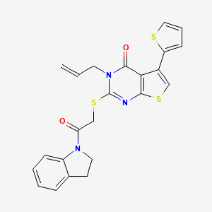 molecular formula C23H19N3O2S3 B7456247 2-[2-(2,3-Dihydroindol-1-yl)-2-oxoethyl]sulfanyl-3-prop-2-enyl-5-thiophen-2-ylthieno[2,3-d]pyrimidin-4-one 