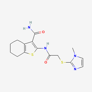 molecular formula C15H18N4O2S2 B7456294 2-[[2-(1-Methylimidazol-2-yl)sulfanylacetyl]amino]-4,5,6,7-tetrahydro-1-benzothiophene-3-carboxamide 