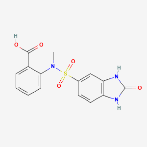 molecular formula C15H13N3O5S B7456311 2-{methyl[(2-oxo-2,3-dihydro-1H-benzimidazol-5-yl)sulfonyl]amino}benzoic acid 
