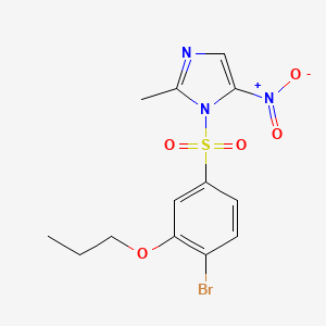molecular formula C13H14BrN3O5S B7456381 1-(4-bromo-3-propoxybenzenesulfonyl)-2-methyl-5-nitro-1H-imidazole 