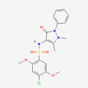 molecular formula C19H20ClN3O5S B7456441 4-chloro-N-(1,5-dimethyl-3-oxo-2-phenyl-2,3-dihydro-1H-pyrazol-4-yl)-2,5-dimethoxybenzene-1-sulfonamide 