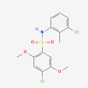molecular formula C15H15Cl2NO4S B7456509 4-chloro-N-(3-chloro-2-methylphenyl)-2,5-dimethoxybenzene-1-sulfonamide 
