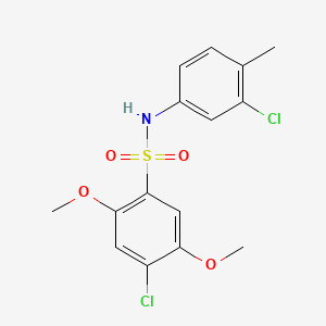 molecular formula C15H15Cl2NO4S B7456693 4-chloro-N-(3-chloro-4-methylphenyl)-2,5-dimethoxybenzene-1-sulfonamide 