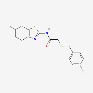 molecular formula C17H19FN2OS2 B7456860 2-[(4-fluorophenyl)methylsulfanyl]-N-(6-methyl-4,5,6,7-tetrahydro-1,3-benzothiazol-2-yl)acetamide 
