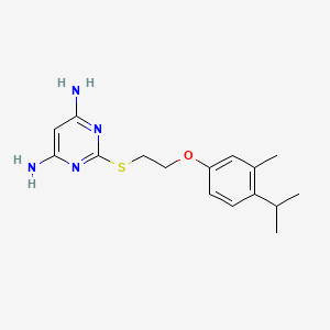 molecular formula C16H22N4OS B7456902 2-[2-(3-Methyl-4-propan-2-ylphenoxy)ethylsulfanyl]pyrimidine-4,6-diamine 
