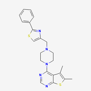 molecular formula C22H23N5S2 B7456979 5,6-Dimethyl-4-[4-[(2-phenyl-1,3-thiazol-4-yl)methyl]piperazin-1-yl]thieno[2,3-d]pyrimidine 
