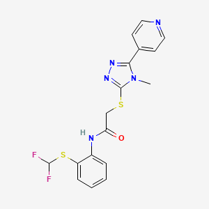 molecular formula C17H15F2N5OS2 B7457038 N-[2-(difluoromethylsulfanyl)phenyl]-2-[(4-methyl-5-pyridin-4-yl-1,2,4-triazol-3-yl)sulfanyl]acetamide 