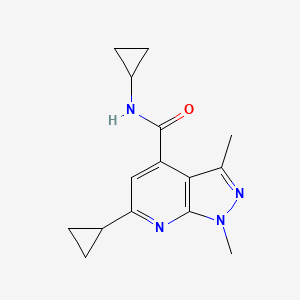 molecular formula C15H18N4O B7457063 N,6-dicyclopropyl-1,3-dimethylpyrazolo[3,4-b]pyridine-4-carboxamide 