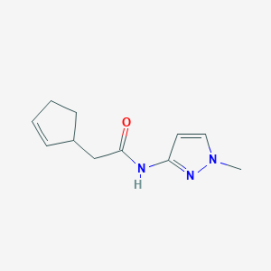 molecular formula C11H15N3O B7457237 2-cyclopent-2-en-1-yl-N-(1-methylpyrazol-3-yl)acetamide 