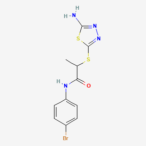 molecular formula C11H11BrN4OS2 B7457316 2-[(5-amino-1,3,4-thiadiazol-2-yl)sulfanyl]-N-(4-bromophenyl)propanamide 