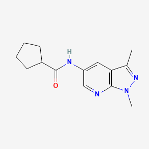 molecular formula C14H18N4O B7457352 N-(1,3-dimethylpyrazolo[3,4-b]pyridin-5-yl)cyclopentanecarboxamide 