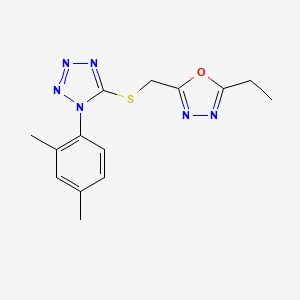 molecular formula C14H16N6OS B7457507 2-[[1-(2,4-Dimethylphenyl)tetrazol-5-yl]sulfanylmethyl]-5-ethyl-1,3,4-oxadiazole 