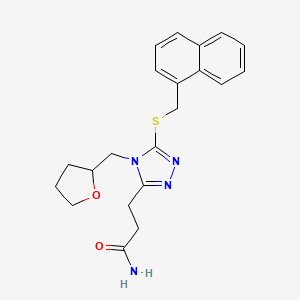 molecular formula C21H24N4O2S B7457591 3-[5-(Naphthalen-1-ylmethylsulfanyl)-4-(oxolan-2-ylmethyl)-1,2,4-triazol-3-yl]propanamide 