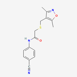 molecular formula C15H15N3O2S B7457933 N-(4-cyanophenyl)-2-[(3,5-dimethyl-1,2-oxazol-4-yl)methylsulfanyl]acetamide 