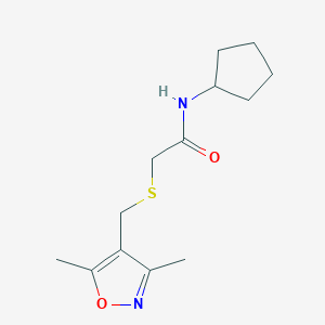 molecular formula C13H20N2O2S B7457937 N-cyclopentyl-2-[(3,5-dimethyl-1,2-oxazol-4-yl)methylsulfanyl]acetamide 