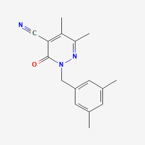 molecular formula C16H17N3O B7457985 2-[(3,5-Dimethylphenyl)methyl]-5,6-dimethyl-3-oxopyridazine-4-carbonitrile 