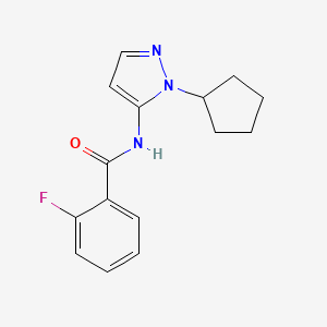 molecular formula C15H16FN3O B7458036 N-(2-cyclopentylpyrazol-3-yl)-2-fluorobenzamide 