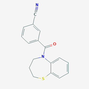 3-(3,4-dihydro-2H-1,5-benzothiazepine-5-carbonyl)benzonitrile