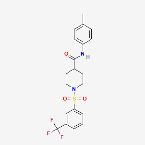 molecular formula C20H21F3N2O3S B7458134 N-(4-methylphenyl)-1-[3-(trifluoromethyl)phenyl]sulfonylpiperidine-4-carboxamide 