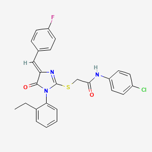 molecular formula C26H21ClFN3O2S B7458322 N-(4-chlorophenyl)-2-[(4Z)-1-(2-ethylphenyl)-4-[(4-fluorophenyl)methylidene]-5-oxoimidazol-2-yl]sulfanylacetamide 