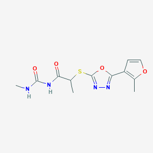 molecular formula C12H14N4O4S B7458488 N-(methylcarbamoyl)-2-[[5-(2-methylfuran-3-yl)-1,3,4-oxadiazol-2-yl]sulfanyl]propanamide 