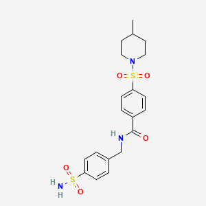 molecular formula C20H25N3O5S2 B7458527 4-(4-methylpiperidin-1-yl)sulfonyl-N-[(4-sulfamoylphenyl)methyl]benzamide 