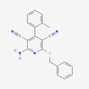 molecular formula C21H16N4S B7458804 2-Amino-6-(benzylsulfanyl)-4-(2-methylphenyl)pyridine-3,5-dicarbonitrile 