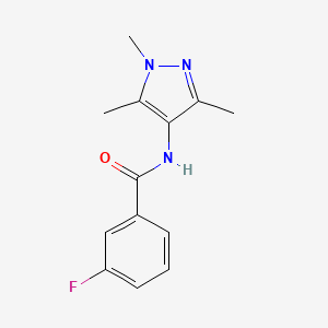 molecular formula C13H14FN3O B7458943 3-fluoro-N-(1,3,5-trimethylpyrazol-4-yl)benzamide 