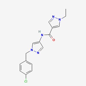 molecular formula C16H16ClN5O B7459070 N-[1-[(4-chlorophenyl)methyl]pyrazol-4-yl]-1-ethylpyrazole-4-carboxamide 