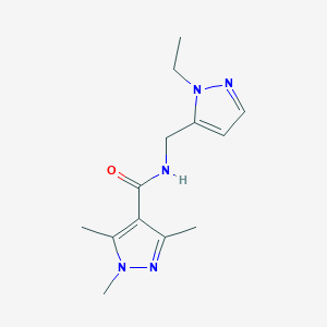 molecular formula C13H19N5O B7459126 N-[(2-ethylpyrazol-3-yl)methyl]-1,3,5-trimethylpyrazole-4-carboxamide 