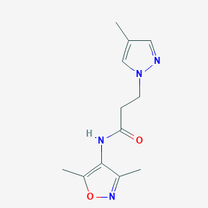 molecular formula C12H16N4O2 B7459281 N-(3,5-dimethyl-1,2-oxazol-4-yl)-3-(4-methylpyrazol-1-yl)propanamide 