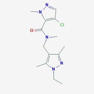 molecular formula C14H20ClN5O B7459316 4-chloro-N-[(1-ethyl-3,5-dimethyl-1H-pyrazol-4-yl)methyl]-N,1-dimethyl-1H-pyrazole-5-carboxamide 