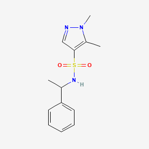 molecular formula C13H17N3O2S B7459483 1,5-dimethyl-N-(1-phenylethyl)-1H-pyrazole-4-sulfonamide 