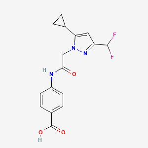molecular formula C16H15F2N3O3 B7459518 4-({[5-cyclopropyl-3-(difluoromethyl)-1H-pyrazol-1-yl]acetyl}amino)benzoic acid 