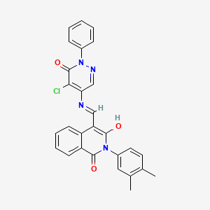 4-[(5-Chloro-6-oxo-1-phenylpyridazin-4-yl)iminomethyl]-2-(3,4-dimethylphenyl)-3-hydroxyisoquinolin-1-one