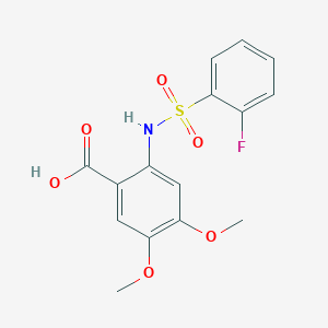 molecular formula C15H14FNO6S B7460154 2-[(2-Fluorophenyl)sulfonylamino]-4,5-dimethoxybenzoic acid 