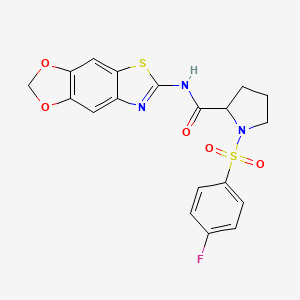 molecular formula C19H16FN3O5S2 B7460300 N-([1,3]dioxolo[4,5-f][1,3]benzothiazol-6-yl)-1-(4-fluorophenyl)sulfonylpyrrolidine-2-carboxamide 