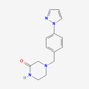 molecular formula C14H16N4O B7461536 4-[(4-Pyrazol-1-ylphenyl)methyl]piperazin-2-one 