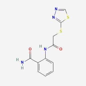 molecular formula C11H10N4O2S2 B7461551 2-[[2-(1,3,4-Thiadiazol-2-ylsulfanyl)acetyl]amino]benzamide 