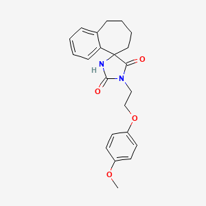 molecular formula C22H24N2O4 B7461830 3'-[2-(4-Methoxyphenoxy)ethyl]spiro[6,7,8,9-tetrahydrobenzo[7]annulene-5,5'-imidazolidine]-2',4'-dione 