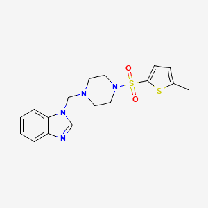 molecular formula C17H20N4O2S2 B7461866 1-[[4-(5-Methylthiophen-2-yl)sulfonylpiperazin-1-yl]methyl]benzimidazole 