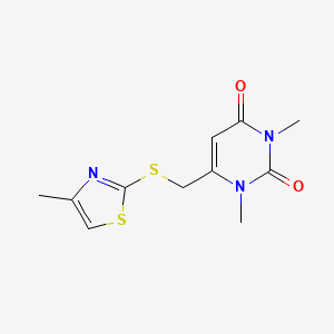 molecular formula C11H13N3O2S2 B7461938 1,3-Dimethyl-6-[(4-methyl-1,3-thiazol-2-yl)sulfanylmethyl]pyrimidine-2,4-dione 