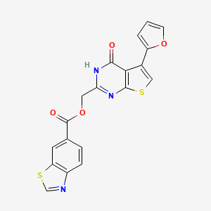 molecular formula C19H11N3O4S2 B7461954 [5-(furan-2-yl)-4-oxo-3H-thieno[2,3-d]pyrimidin-2-yl]methyl 1,3-benzothiazole-6-carboxylate 