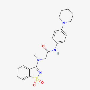 molecular formula C21H24N4O3S B7461977 2-[(1,1-dioxo-1,2-benzothiazol-3-yl)-methylamino]-N-(4-piperidin-1-ylphenyl)acetamide 