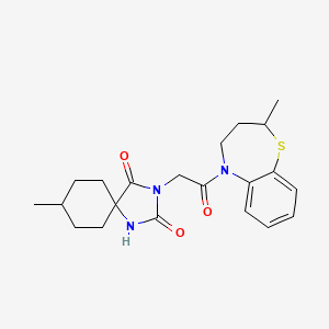 molecular formula C21H27N3O3S B7462015 8-methyl-3-[2-(2-methyl-3,4-dihydro-2H-1,5-benzothiazepin-5-yl)-2-oxoethyl]-1,3-diazaspiro[4.5]decane-2,4-dione 