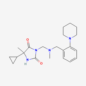 molecular formula C21H30N4O2 B7462085 5-Cyclopropyl-5-methyl-3-[[methyl-[(2-piperidin-1-ylphenyl)methyl]amino]methyl]imidazolidine-2,4-dione 