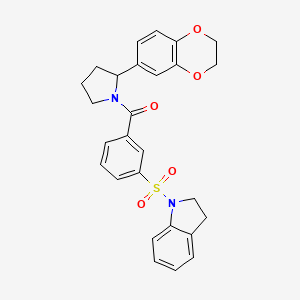 molecular formula C27H26N2O5S B7462091 [2-(2,3-Dihydro-1,4-benzodioxin-6-yl)pyrrolidin-1-yl]-[3-(2,3-dihydroindol-1-ylsulfonyl)phenyl]methanone 