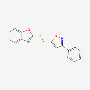 molecular formula C17H12N2O2S B7462126 2-[(3-Phenyl-1,2-oxazol-5-yl)methylsulfanyl]-1,3-benzoxazole 