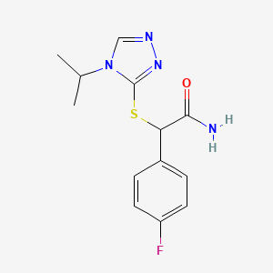 molecular formula C13H15FN4OS B7462127 2-(4-Fluorophenyl)-2-[(4-propan-2-yl-1,2,4-triazol-3-yl)sulfanyl]acetamide 